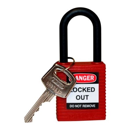 Brady Brady 123324 Safety Padlock With Label, Nylon Shackle, Nylon, Red 123324